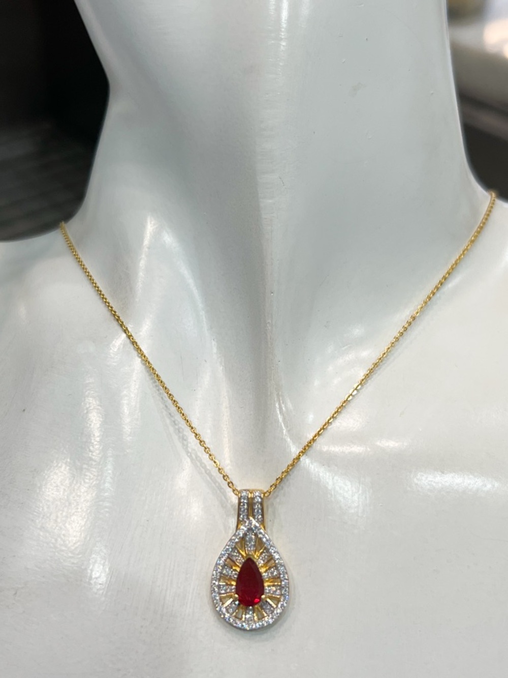 Mexican Fire Opal & Moissanite Vermril YG/SS Pendant 20” Necklace - Picture 3 of 14